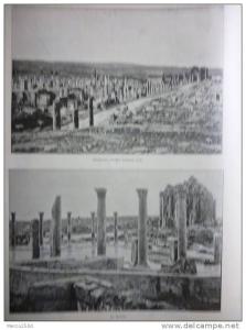 Algérie , les ruines de Timgad , la grande voie , le marché ,le théatre , les latrines publiques , gravure de Sgap 1895