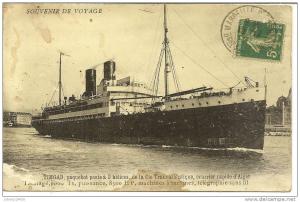 TIMGAD   PAQUEBOT POSTE A 2 HELICES DE LA Cie TRANSATLANTIQUE, COURRIER RAPIDE D'ALGER ( BATEAU )