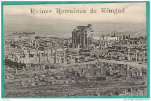 CARTON PUBLICITAIRE FORMAT CPA - ALGERIE - RUINES ROMAINES DE TIMGAD - HOTEL DE TIMGAD ET DE BATNA