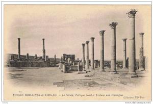 RUINES ROMAINES DE TIMGAD  LE FORUM PORTIQUE NORD ET TRIBUNE AUX HARANGUES