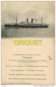 Bateaux militaires, le Timgad, Campagne d'Orient, écrite par un poilu, juin 1918