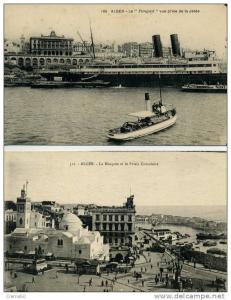 ALGER - Le Bâteau  TIMGAD vue de la jetée - la Moquée et palais Consulaire -  lot de 2 cartes