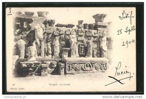 CPA Timgad, Le musée, Statuen und Reliefs, freigelegt bei einer Ausgrabung