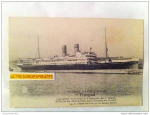CPA TIMGAD CROISEUR AUXILIAIRE FRANCAIS DE 1ER RANG AFFECTE AU TRANSPORT DES TROUPES EN ORIENT