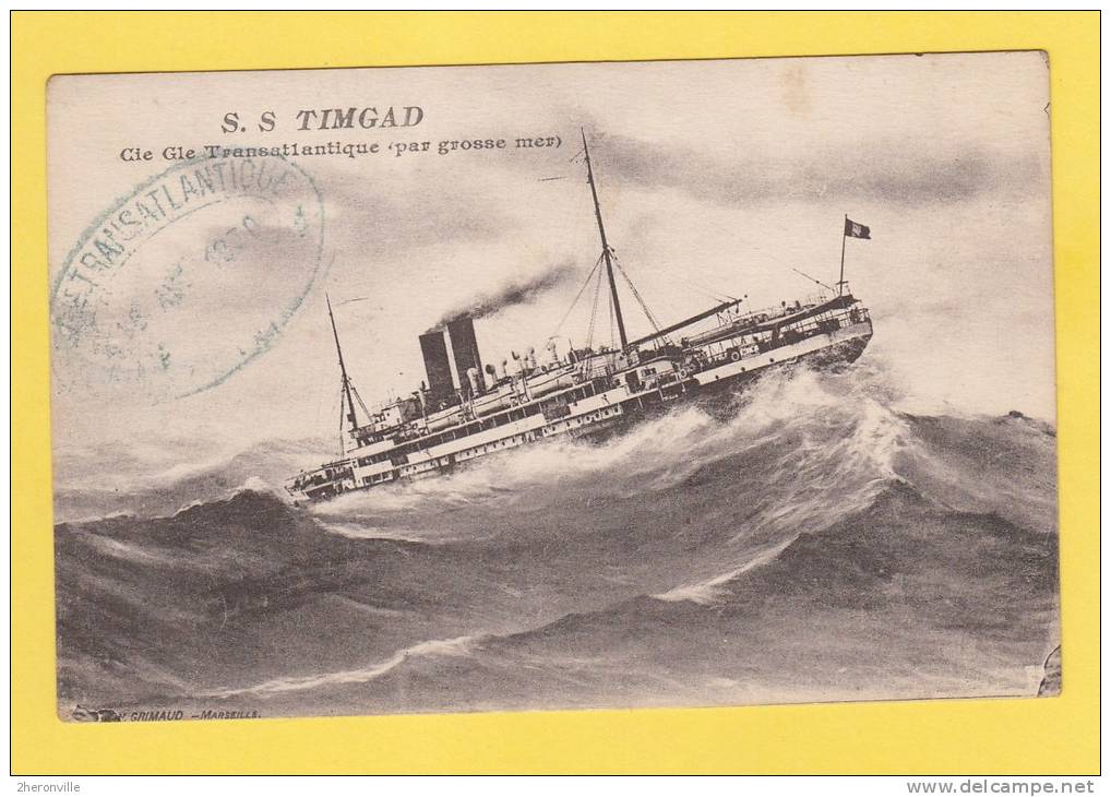 CPA - Paquebot S.S. TIMGAD - Compagnie Transatlantique par grosse mer - Cachet de Bateau 1930