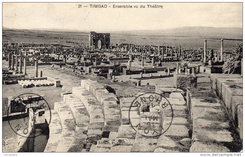 Marseille-Ligne d'Alger, sur C.P. de TIMGAD pour Lyon, 15 mai 1911