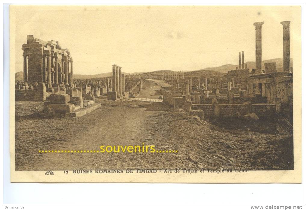 CPA   ALGERIE  TIMGAD  Arc de Trajan et Temple du Génie - ** prix nets **