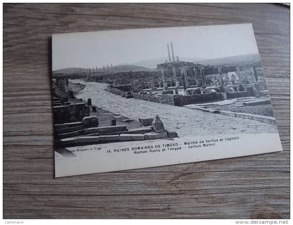 RUINES ROMAINES DE TIMGAD MARCHE DE SERTIUS ET CAPITOLE  @  CPA VUE RECTO/VERSO AVEC BORDS