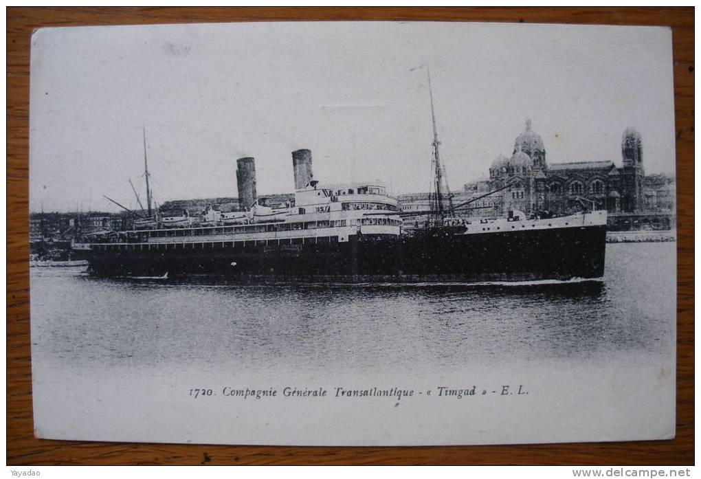 ancienne carte postale CPA Cie Transatlantique Paquebot Timgad Trésor et Postes février 1918