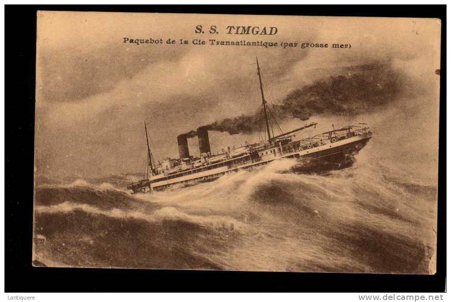 BATEAU PAQUEBOT S.S. TIMGAD PAR GROSSE MER Cie TRANSATLANTIQUE