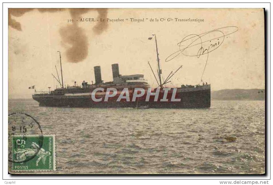 CPA Bateau Paquebot Timgad de la Cie Gle Transatlantique Alger