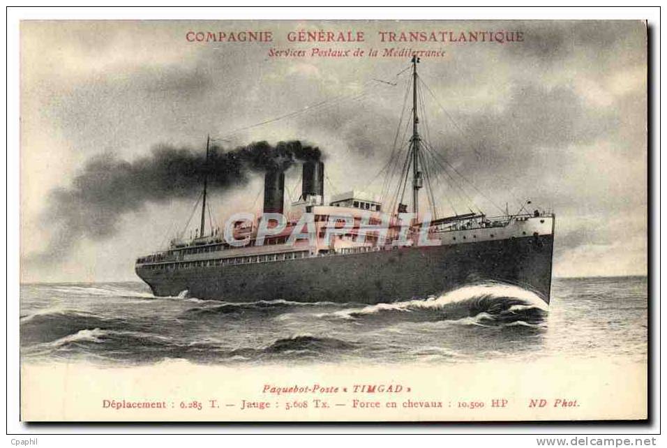 CPA Bateau Paquebot Poste Timgad Compagnie Generale Transatlanti