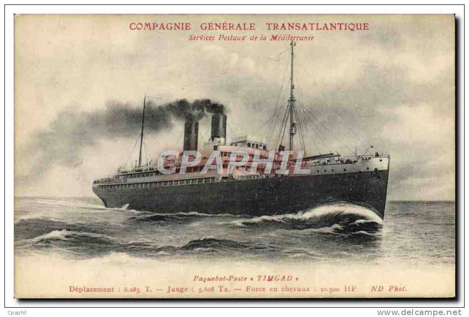 CPA Bateau Paquebot Poste Timgad Compagnie Generale Transatlanti