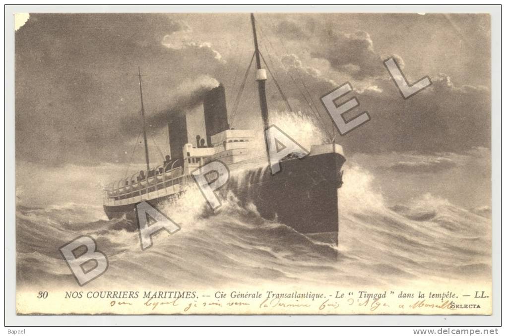 Courriers Maritimes - Cie Générale Transatlantique - Le ''Timgad'' dans la Tempête - Circulé en 1914