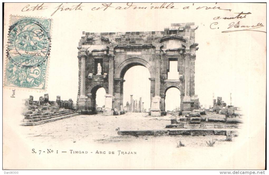 ALGERIE TIMGAD ARC DE TRAJAN CARTE PRECURSEUR CIRCULEE 1904