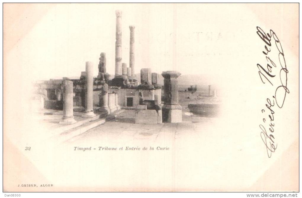 ALGERIE TIMGAD TRIBUNE ET ENTREE DE LA CURIE CARTE PRECURSEUR