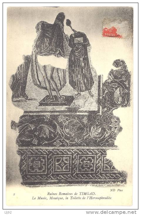 CPA ALGERIE -  2. Ruines Romaines de TIMGAD - Le Musée, Mosaïque, la Toilette de l'Hermaphrodite - ND Phot
