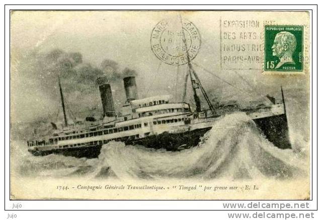 Bateaux - Paquebots - Compagnie Généale Transatlantique ''Timgad'' par grosse mer