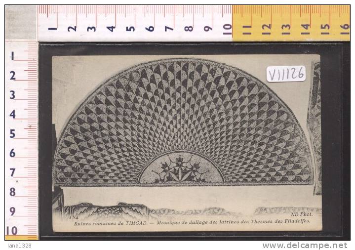 V11126 TIMGAD RUINES ROMAINES MOSAIQUE DE DALLAGE DES LATRINES DES THERMES DES FILADELFES MOSAICI VENTAGLI