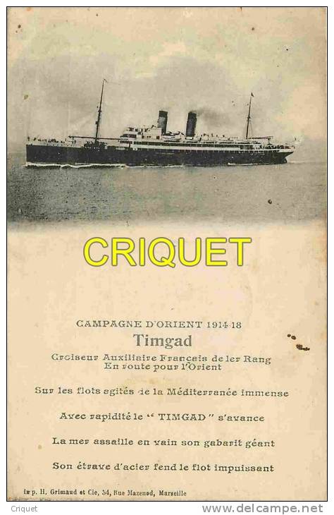 Bateaux militaires, le Timgad, Campagne d'Orient, écrite par un poilu, juin 1918