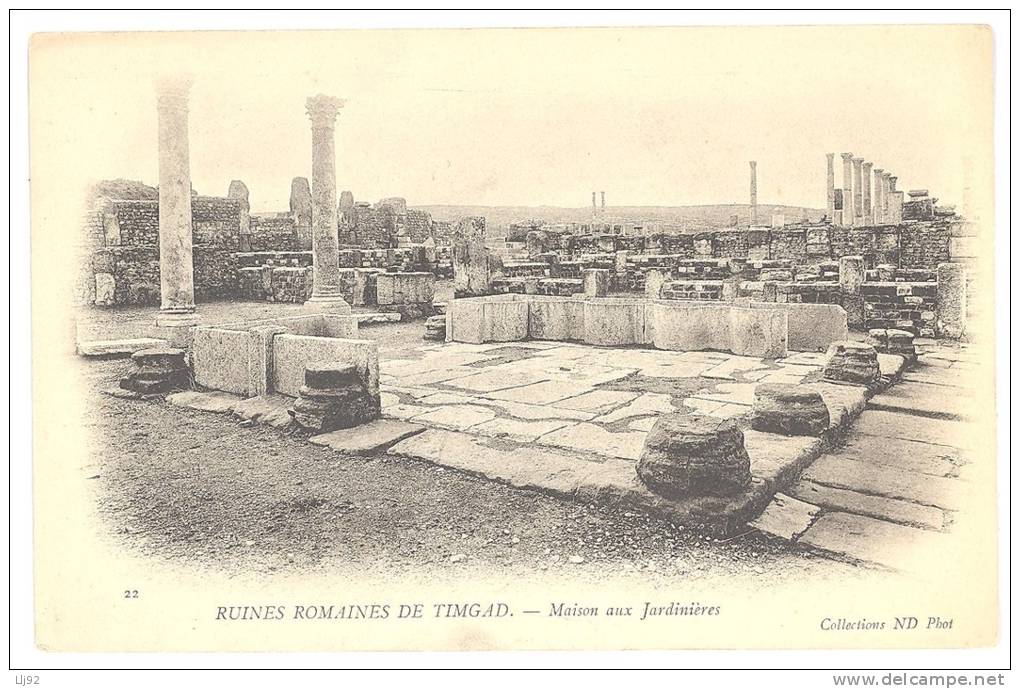 CPA ALGERIE - 22. Ruines Romaines de TIMGAD - Maison aux Jardinières - ND Phot - Dos non divisé