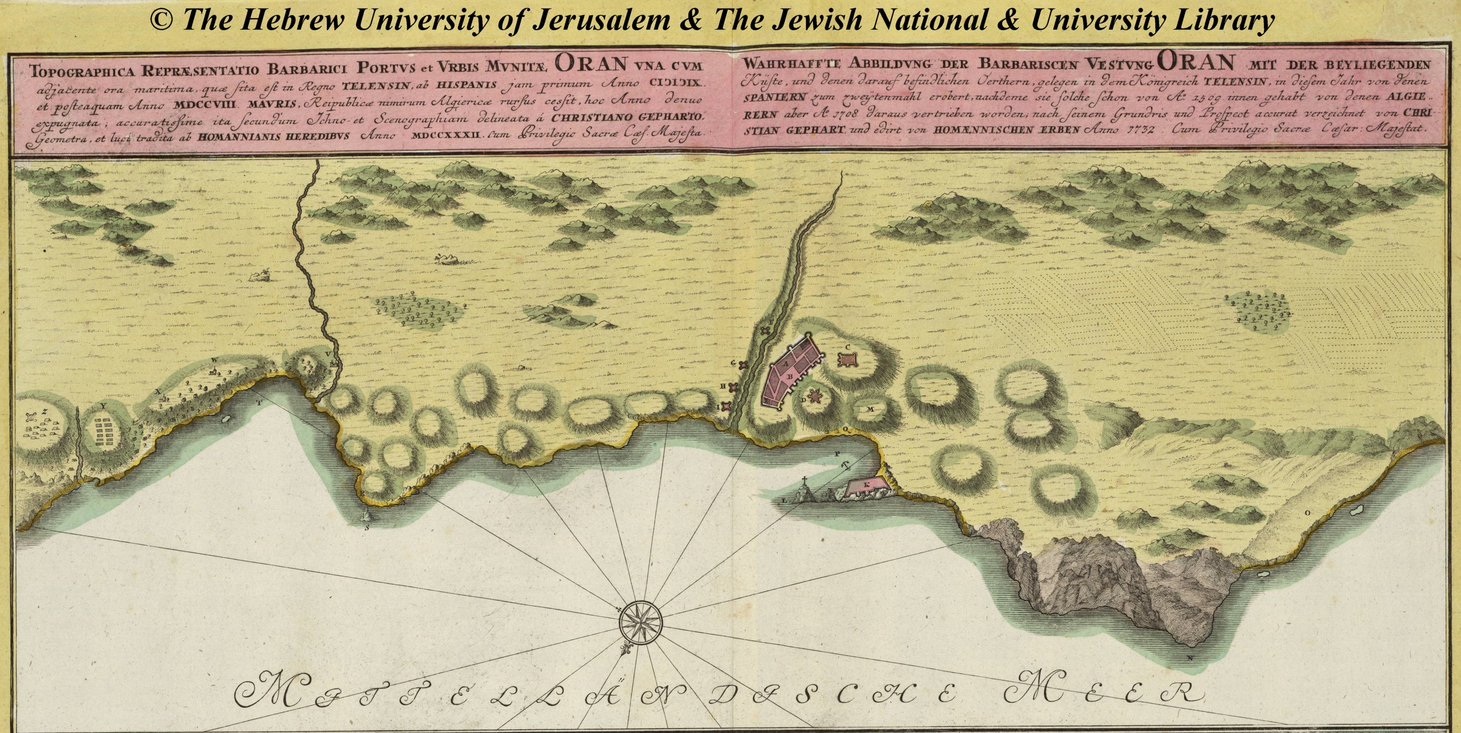 Représentation topographique  Barbarici Portus et Urbis  Munitae Oran 1732