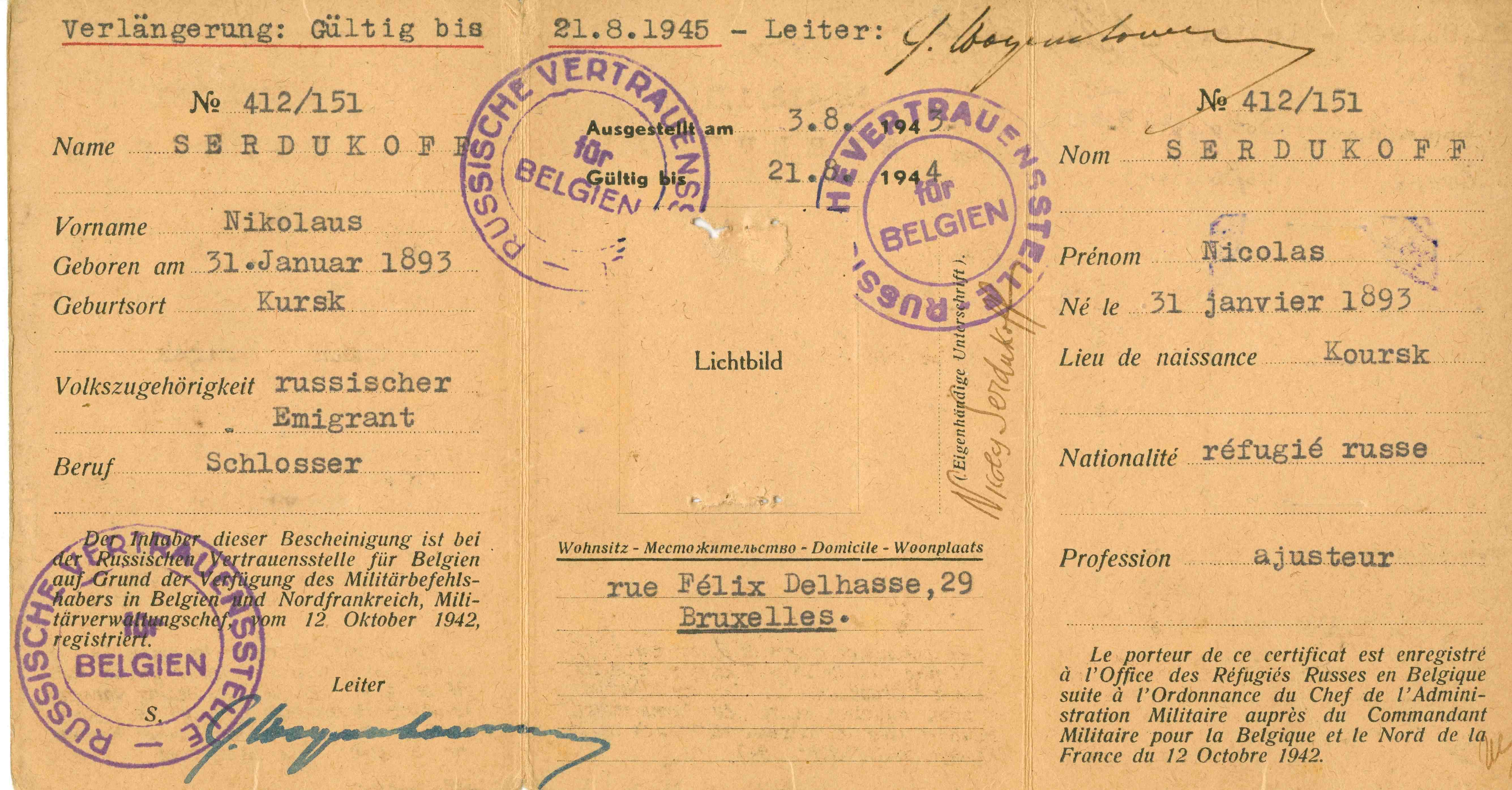 serdukoff , refugie WW2 en Belgique