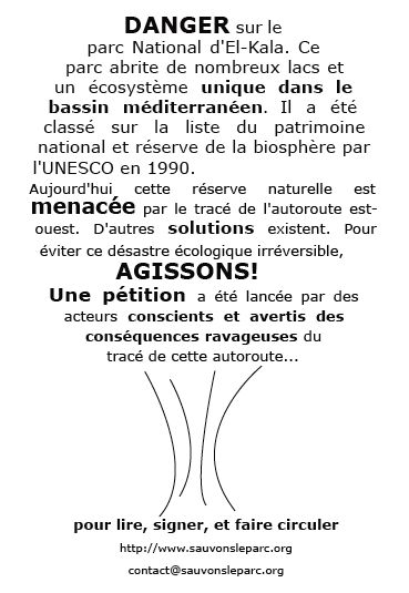 LES MEMBRES DU COLLECTIF POUR LA SAUVEGARDE DU PARC NATIONAL D’EL KALA NOUS ÉCRIVENT:  Belkhadem commet un gros mensonge à El Tarf