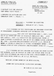 DOC FLN A 4 Transfère de directives message No 637 trans.du 20/06/1958