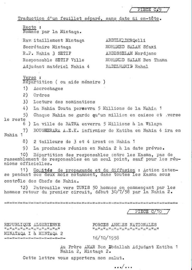 Document de L'ALN   ET   FLN wilaya 1