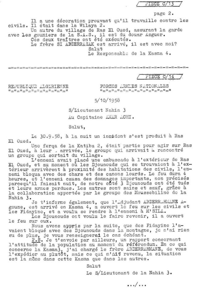 Document de L'ALN   ET   FLN     C13-2 C14  wilaya 1