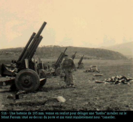 Le poste :Une batterie de 105 pointée sur le mont Faroum  Tamza