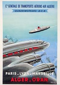 Anciennes Affiches Publicitaires Bateau, Train, Avion Air France vers Algerie, Maroc, Tunisie