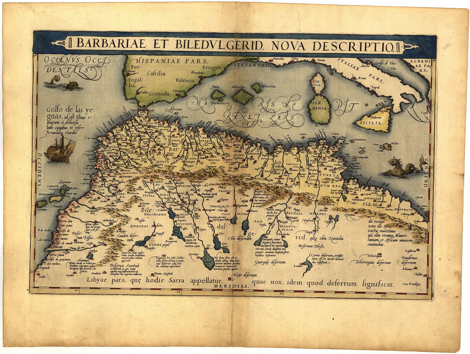 Ancienne carte de la Bérbérie : Maroc, Algerie, Tunisie, Lybie