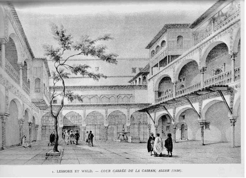 Ancienne photo d'Alger  Cour Carrée de la Casbah en 1830