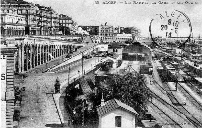 Ancienne photo d'Alger  Les rampes, La gare et les Quais