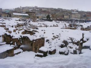 L’amphithéâtre romain de Tébessa sous la neige
