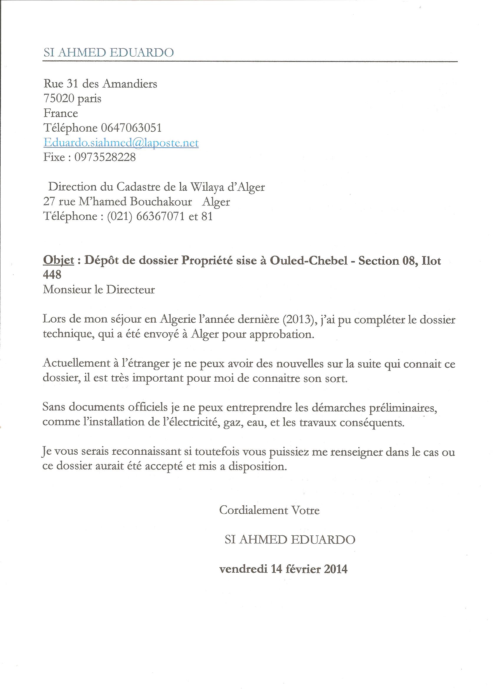 Monsieur le Directeur du Cadastre