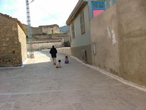 route pavée de dalle de pierres