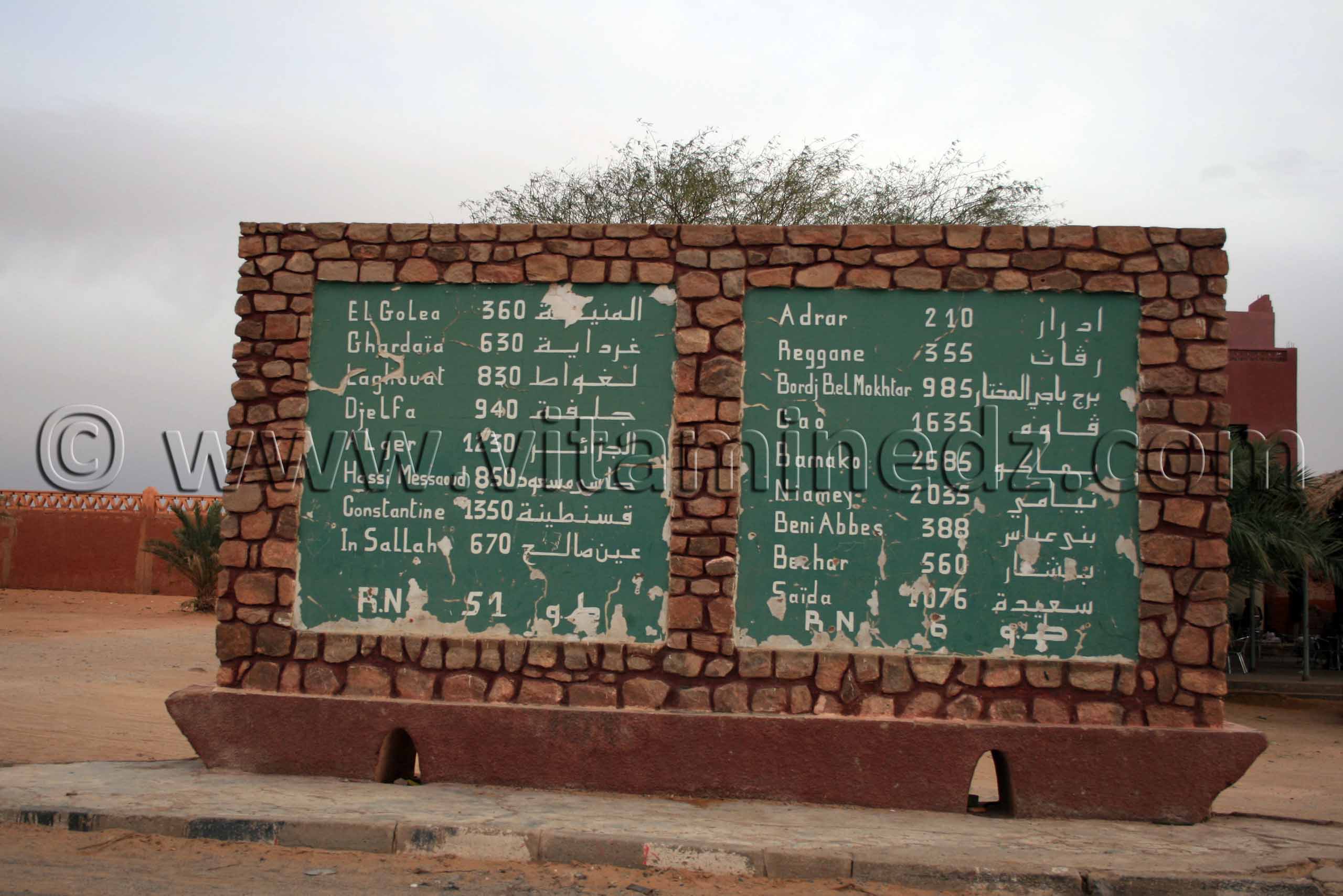 RN5 et RN6, Distances de Timimoun vers, Niamey, Bamako ...