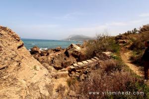 Escaliers de la période coloniale menant vers la nécropole phénicienne de Ténes (W. Chlef) tombeaux creusés dans la roche