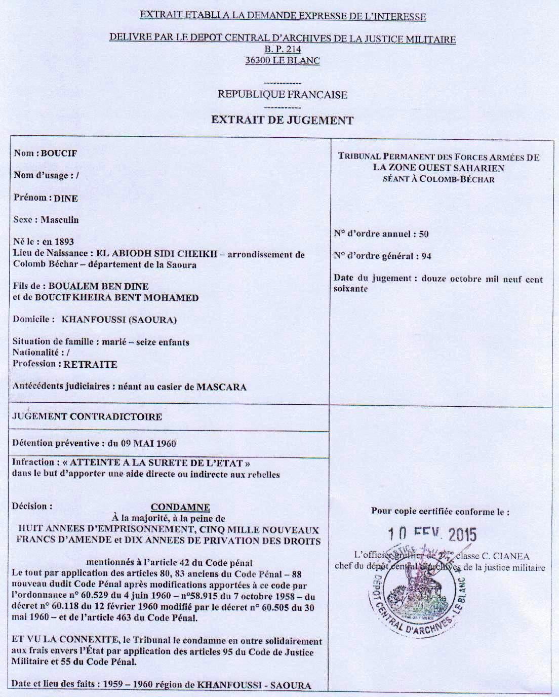 extrait du jugement de hadj eddine boucif
