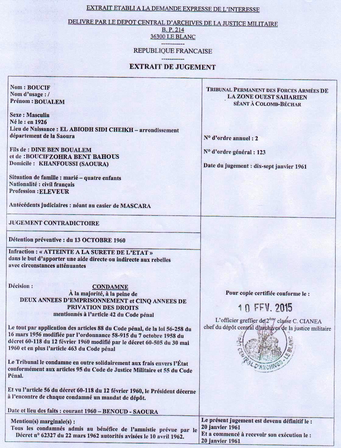 extrait du jugement de hadj bouàlem boucif