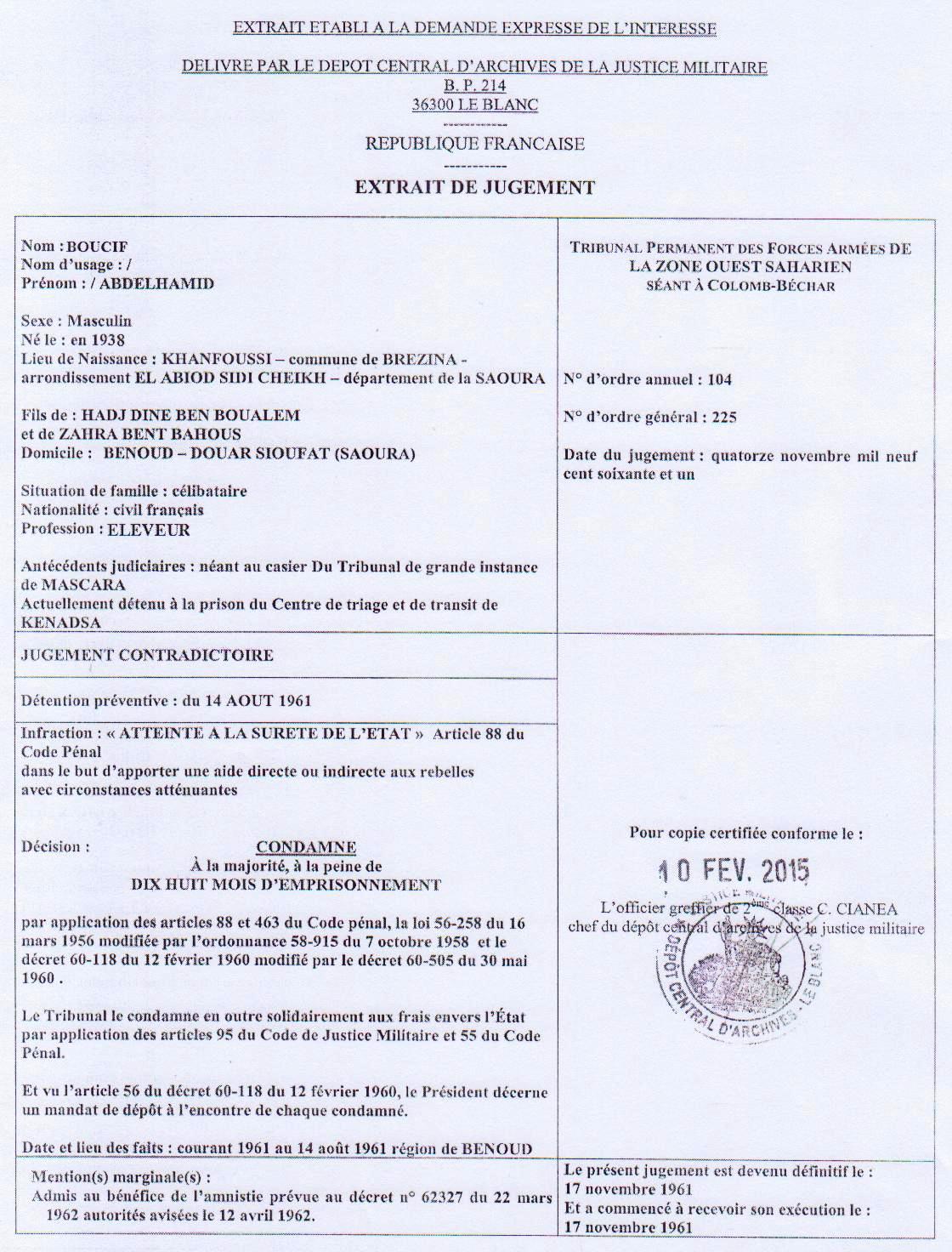 extrait du jugement de hadj abdelhamid boucif