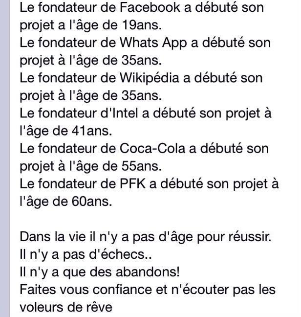 Dans la vie il n' y a pas d'âge pour réussir .