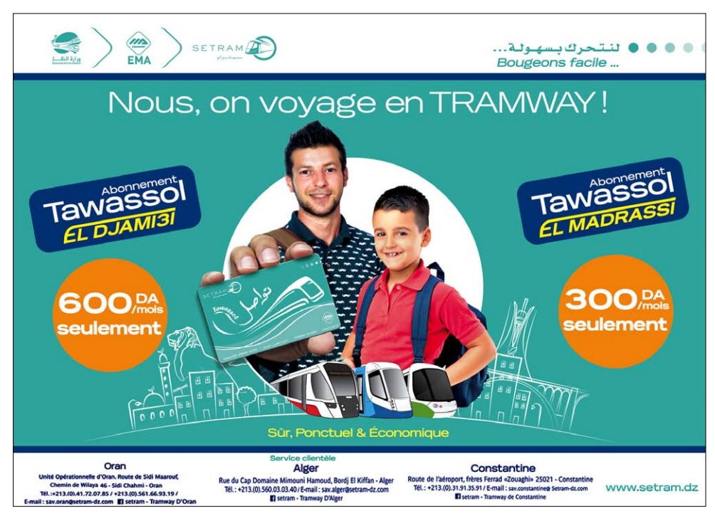 Abonnement Tramway Alger, Oran, Constantine (Tawassol Al Jami3i - Tawassol Al Madrassi)
