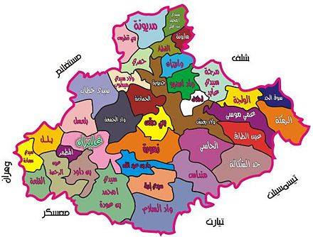 خريطة تبين بلديات ولاية غليزان