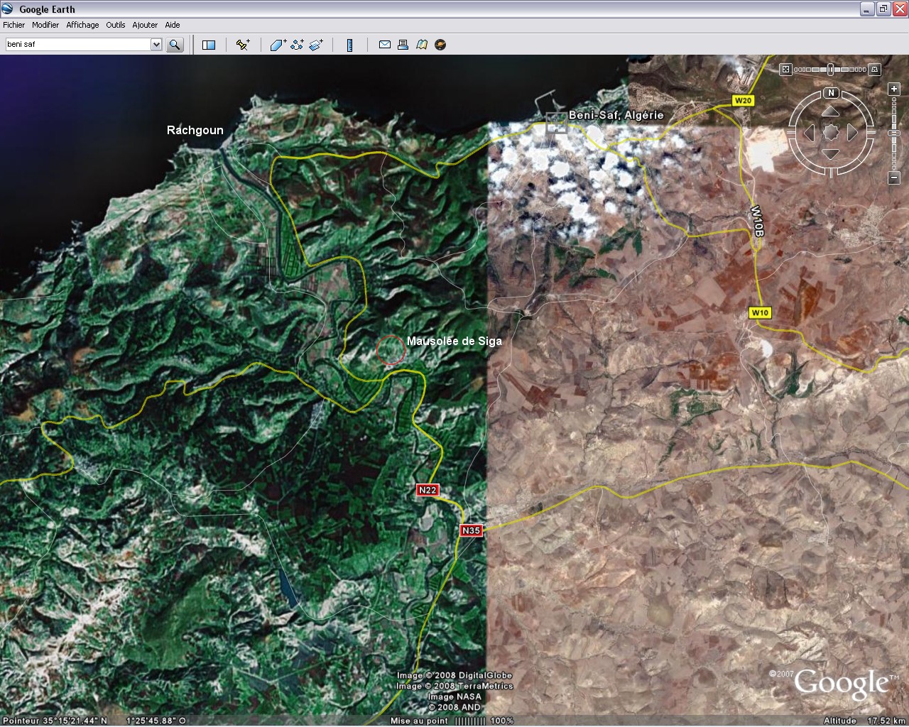 Situation du Mausolé royal de Syphax (Google Maps)