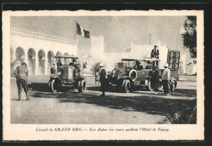 Circuit du Gran erg, Les Autos des six roues quittent l\'hotel de Figuig