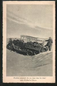 Position amusante des six roues dans les dunes entre Tozeur et El Oued